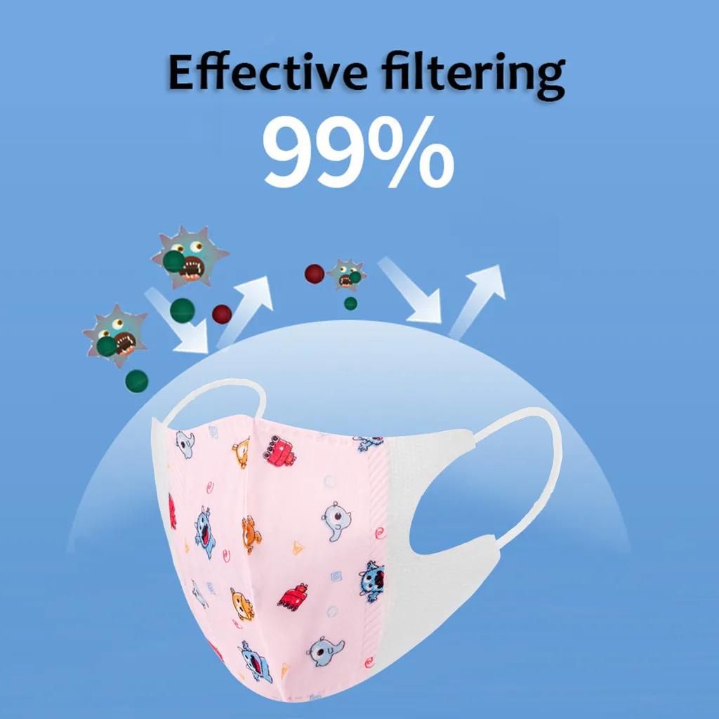 20pc Kids Cartoon Disposable Masks Baby Face Mask 3ply Protection For Child Dustproof Filter Earloop Bandage | Тематическая одежда