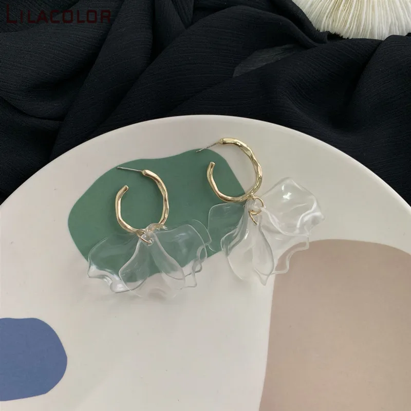 Цветочные прозрачные женские Висячие серьги круглые неправильной формы