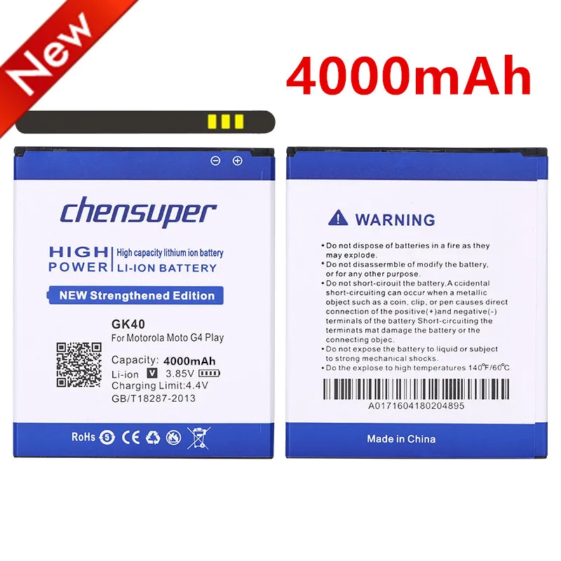 Chensuper 4000 мАч GK40 / MOT1609BAT M0T1609BAT Аккумулятор для MOTOROLA MOTO G4 PLAY XT1607 XT1609 XT1600|battery for|mx4 pro