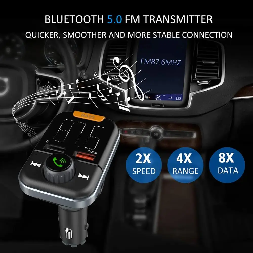 Беспроводной радиоадаптер VANJEW Blutooth 5 0 fm передатчик QC3.0 Двойной Автомобильный MP3