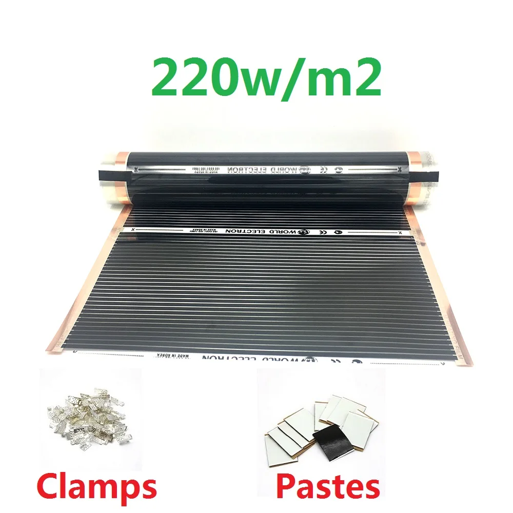 MINCO HEAT AC220V инфракрасный, проходящий под полом нагревательная пленка 220 Вт/м2 теплый коврик с зажимами изоляционные пасты