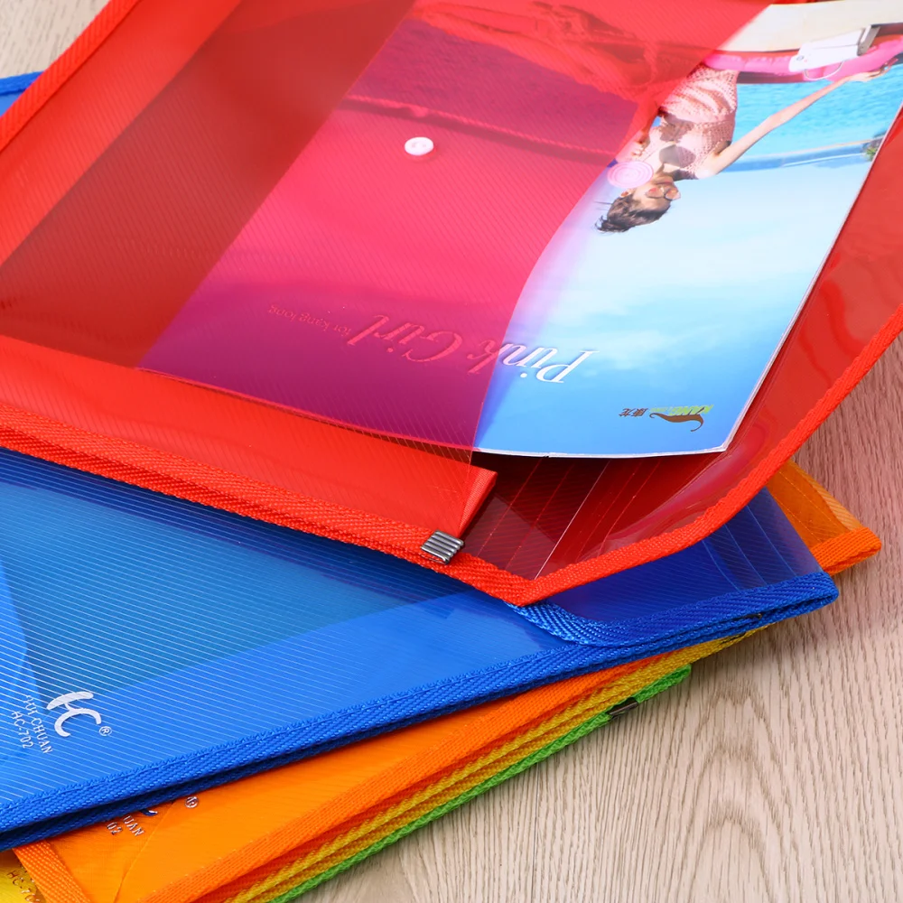 

5pcs A4 Polypropylene Document Folder Clear Document Envelope Folder with Snap Button