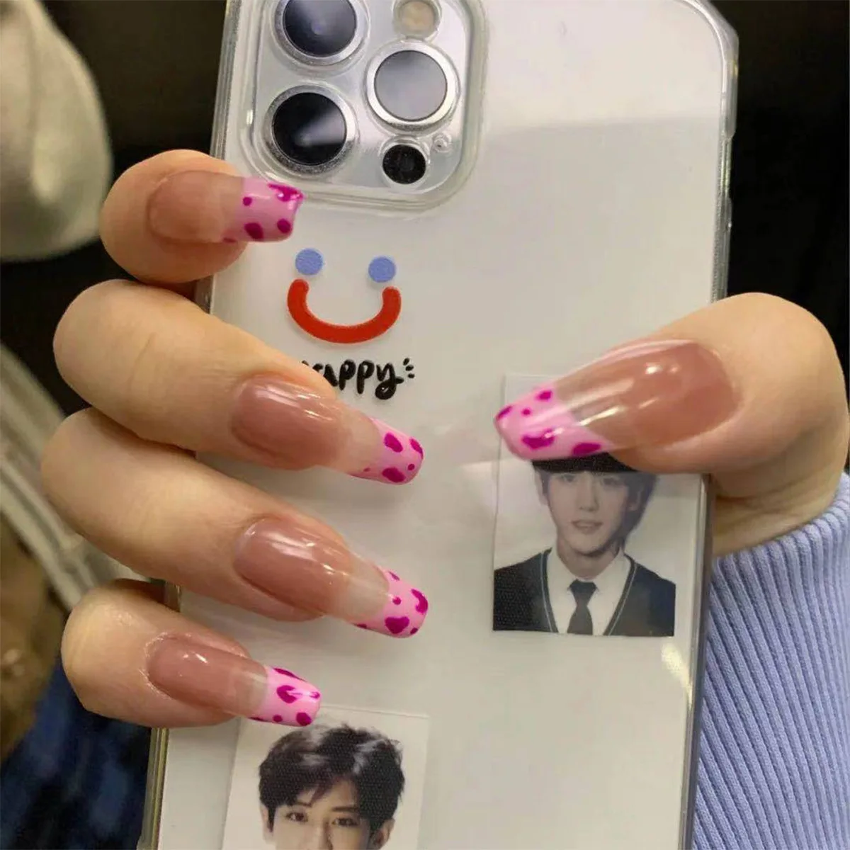 

2021 Fake Nails Long Rose Red Cow Pattern Nail Stickers Finished Nail Stickers 24 Nail Stickers With Glue EY669