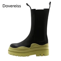 dovereiss fashion womens shoes winter sexy genuine leather slip on concise casual mature 5 5cm half boots 40