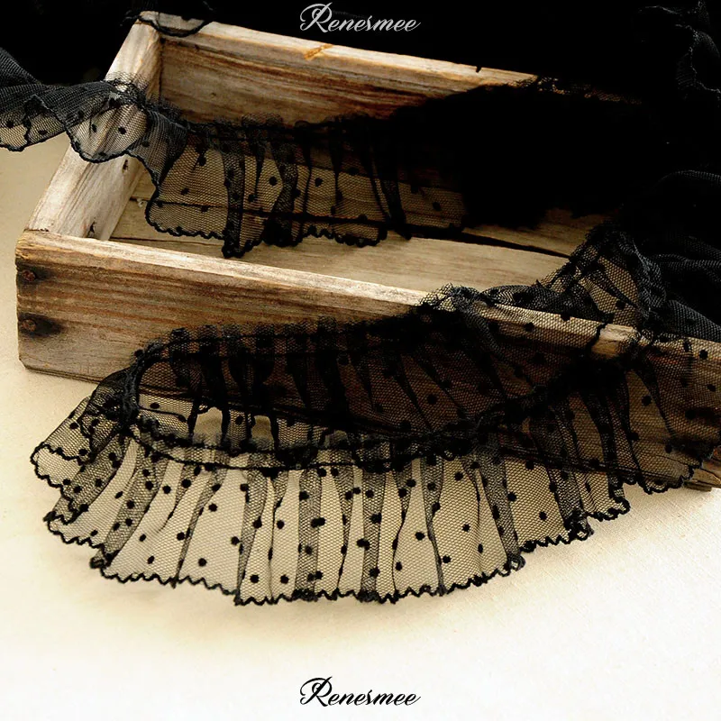 Милые черно-белые точки 2 м длина 6 см волны плиссированные сетчатые вставки