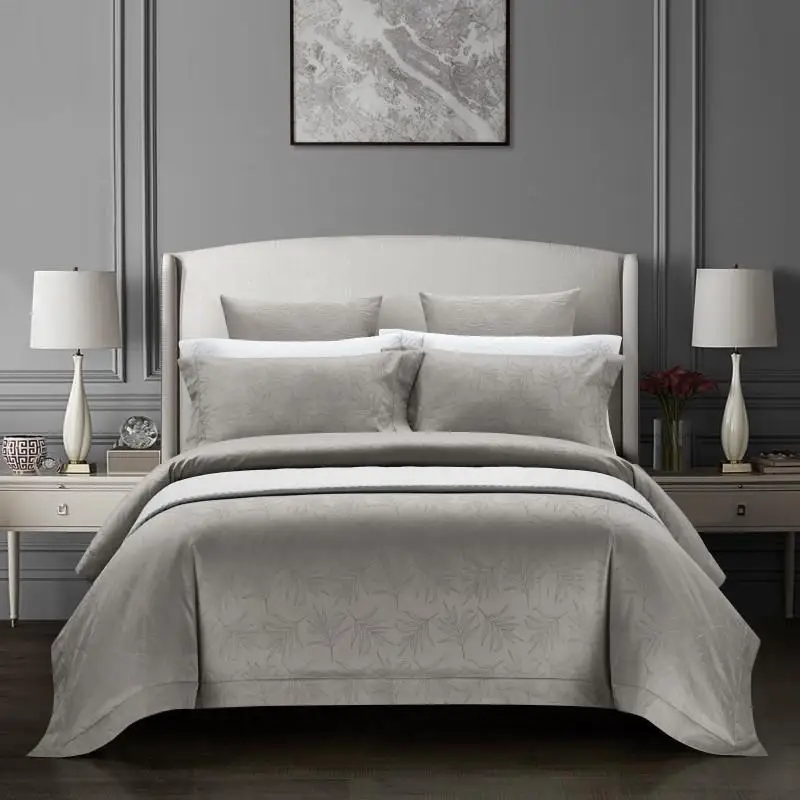 

100% хлопок листья жаккардовое постельное белье Queen King size Винтаж серый Темно-синие однотонные роскошные постельные принадлежности набор пост...