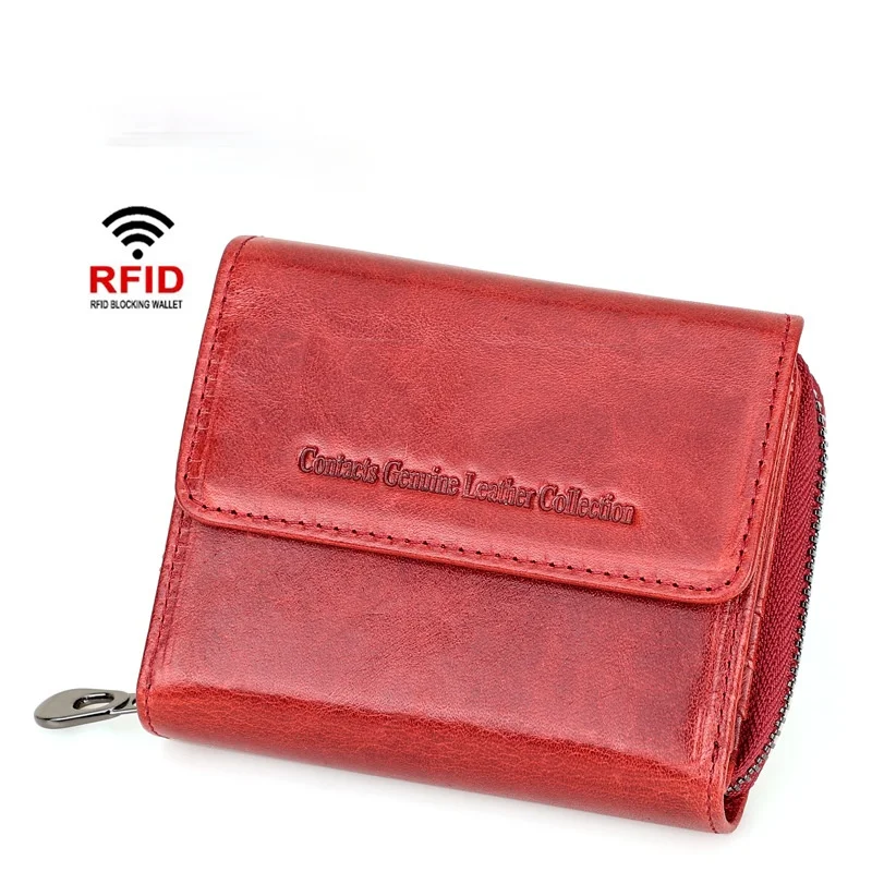 Cowhide ladies wallet RFID anti-theft brush female wallet