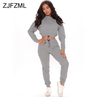 pink grey black activewear sporty two piece tracksuit hooded long sleeve crop top and high waist sweatpant loungewear outfits