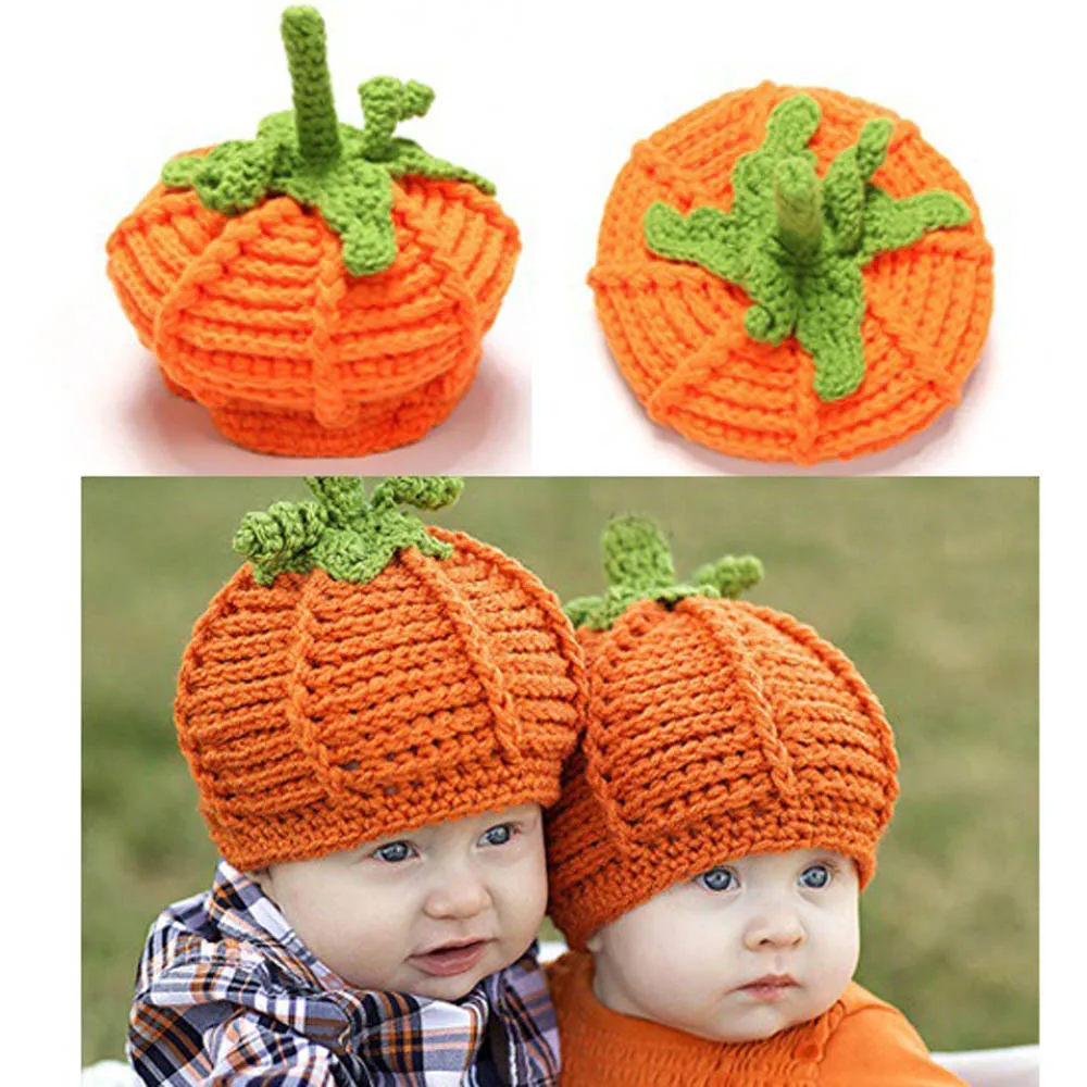2020 Baby hat Newborn Cute Pumpkin Cap Knit Hat Halloween Costume Photography Prop Autumn Children's Hats knitting Caps | Детская