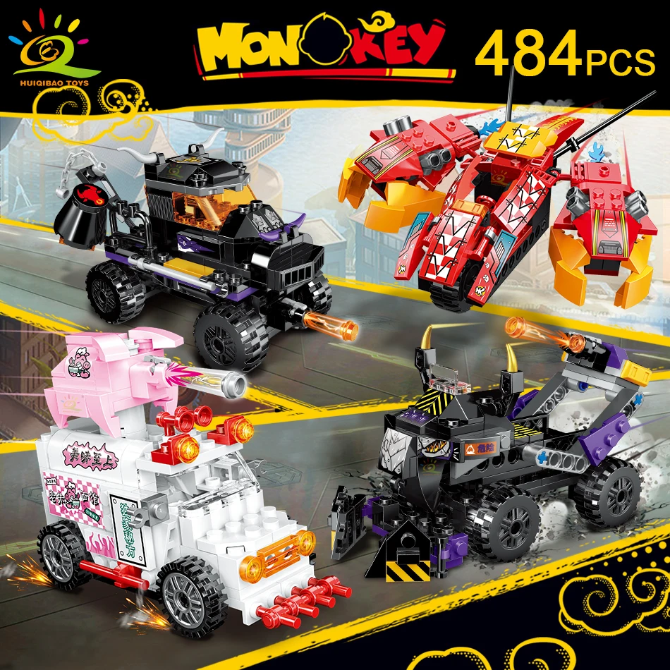 

HUIQIBAO 484 шт. Sun Wukong строительные блоки для автомобилей город супер обезьяна колесница автомобиль оружие бык демон король фигурки Кирпичи игру...