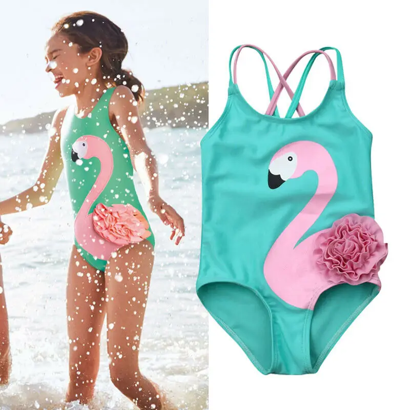 

6M-5Y Cute Toddler Kids Baby Girls Pink Swan Flamingo Bikini Swimwear Swimsuit Beachwear Bathing Summer Holiday Cartoon Suit