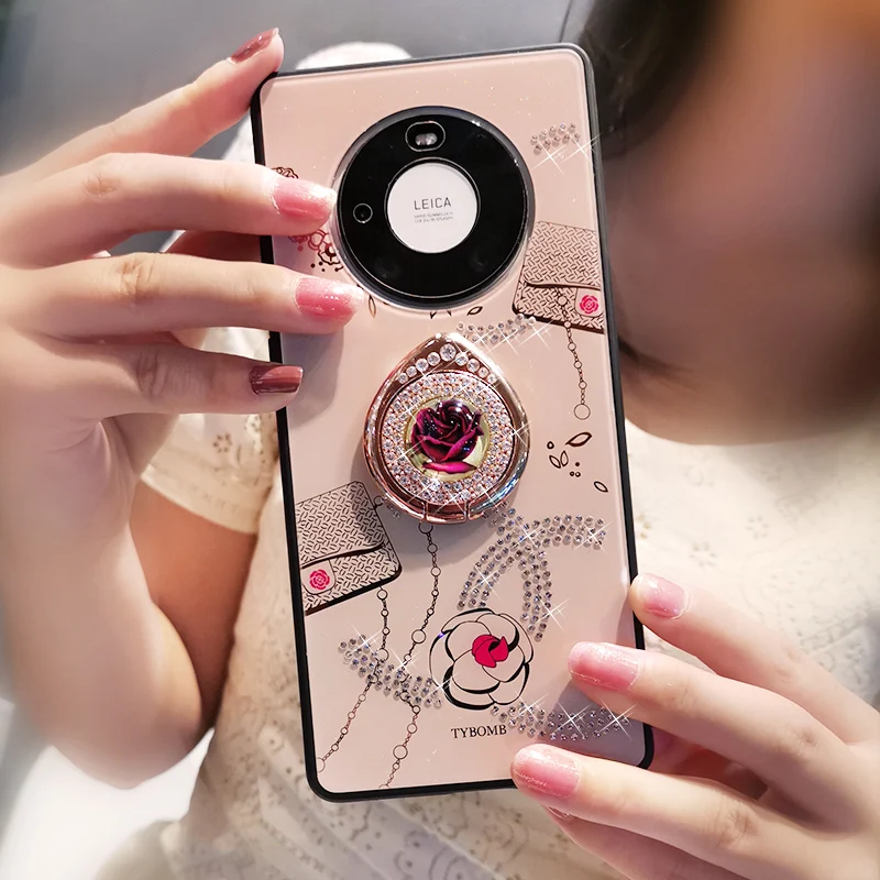 

Fashionable mobile phone case is suitable for Huawei mate 40/40 pro mobile phone case protective film crystal rose ring bracket