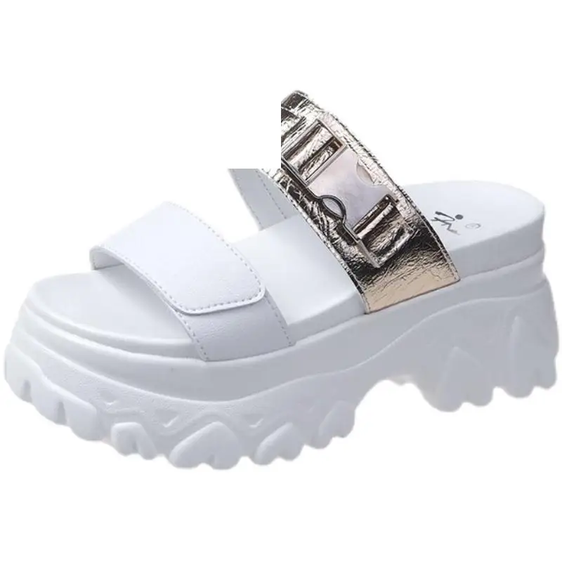 

House Slippers Platform Shoes Woman 2021 Heeled Mules Pantofle Luxury Slides Soft High Flat New Designer Fretwork Summer Casual