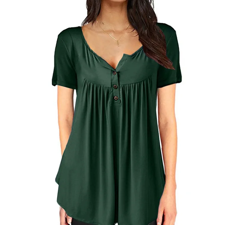 

2021 New Summer Solid Pleated Dutton Loose Short Sleeve T-Shirt For Women