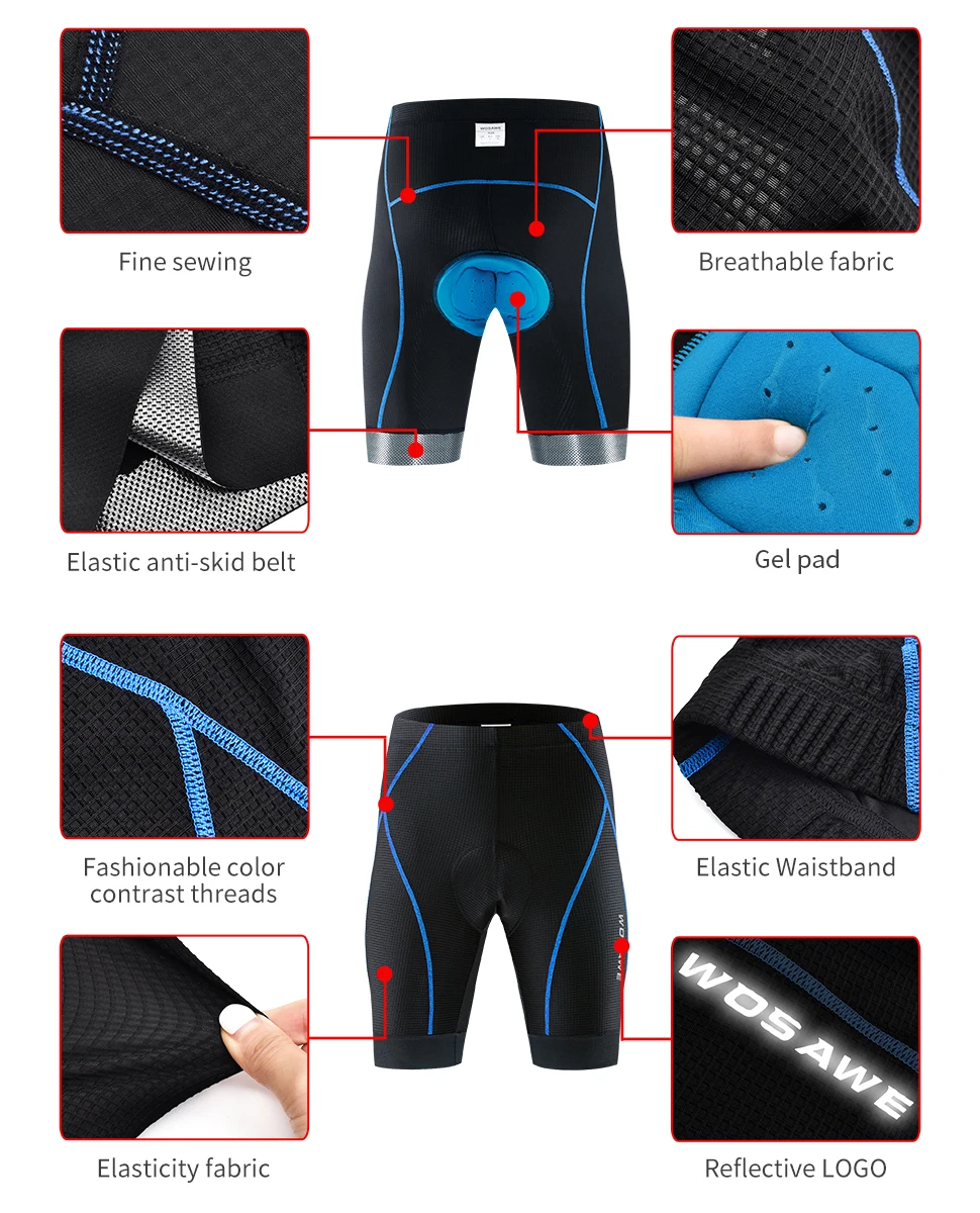 WOSAWE Мужские Женские велосипедные шорты дышащие Нескользящие гелевые мешковатые