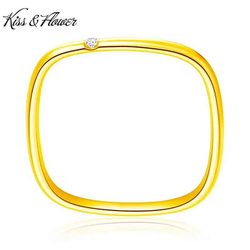 

KISS&FLOWER RI03 Fine Jewelry Wholesale Fashion Woman Man Lovers Birthday Wedding Gift Simple Round AAA Zircon 24KT Gold Ring
