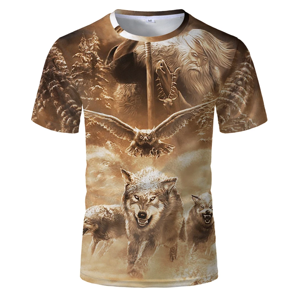 Мужская футболка 3d летом волк с анималистическим принтом короткими рукавами для