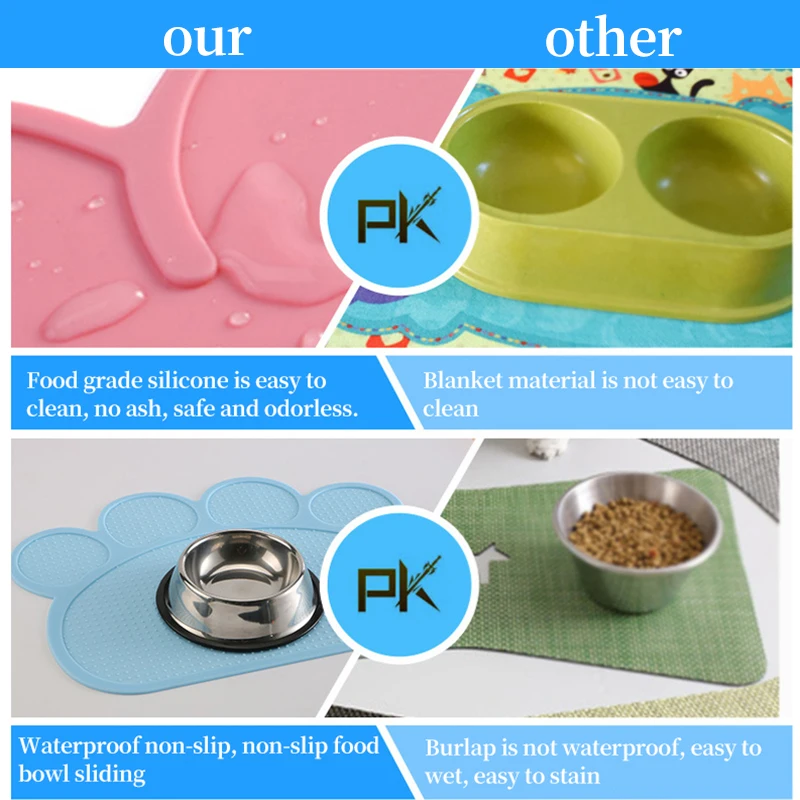 Водонепроницаемый коврик для питомцев однотонный силиконовый миска кормления