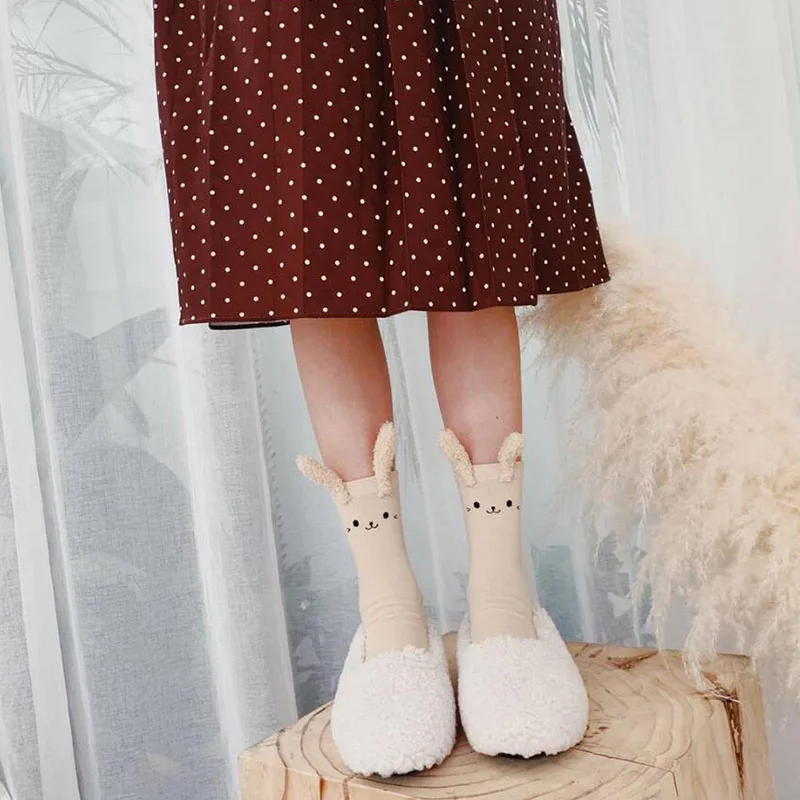 ZZIYEETTM 1 Pair Girls Kawaii Harajuku Cute Rabbit Socks Students Cotton Plush Ears | Женская одежда