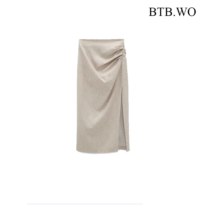 Женская юбка с завышенной талией BTB.WO длинная трапеция средней длины из хлопка и