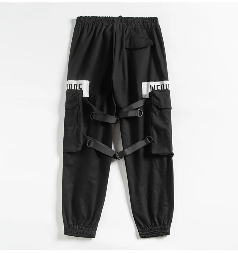 

Patchwork Big Pockets Ribbons Hip Hop Cargo Pants Techwear Streetwear Men Black Joggers Tactics Casual Tactical Male Trousers