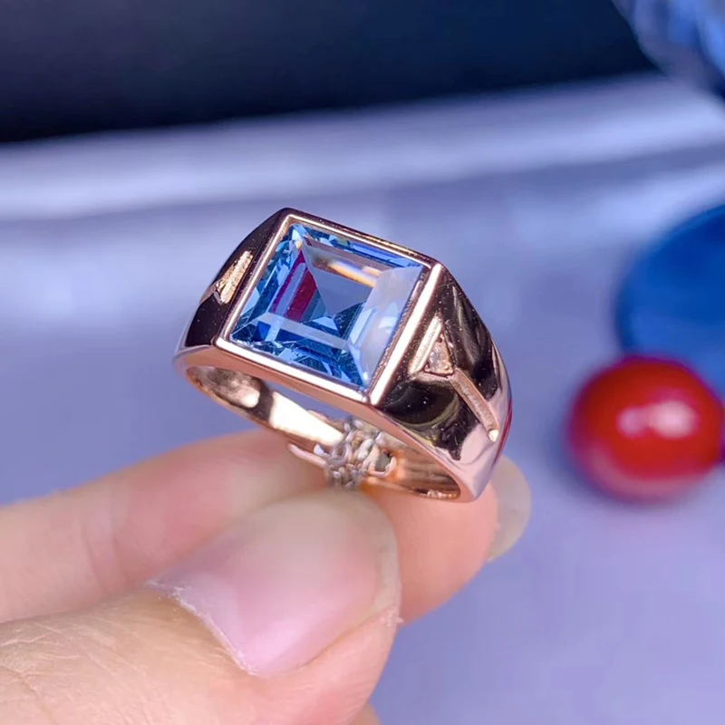 Кольцо мужское из серебра 925 пробы с натуральным топазом 8 мм|Кольца| |