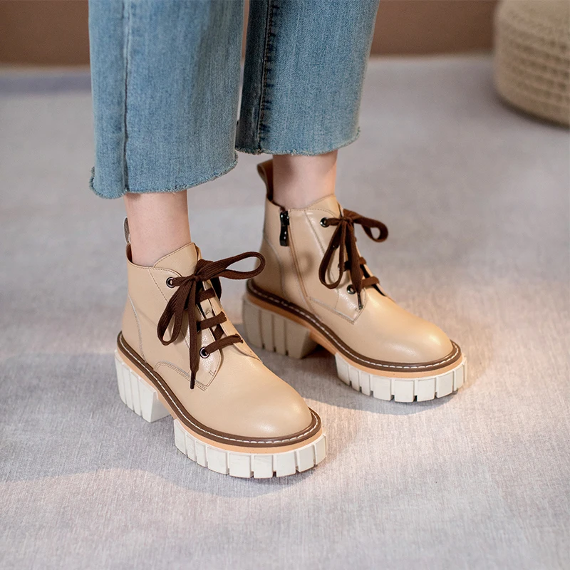 

Boots Women 2021 Chunky Heels Platform Ankle Zip Up Leather Designer Lace Luxury Brand High Quality Flat Shoes Casual Sneakers