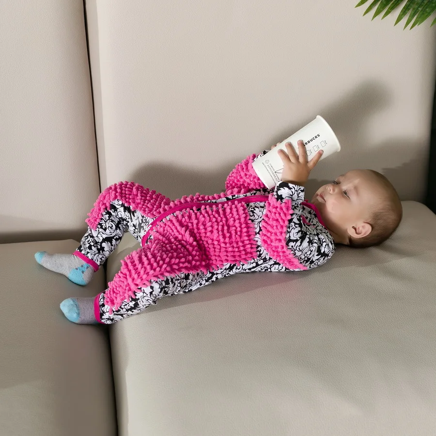Детская швабра, одежда Lala, трикотажная одежда с длинными рукавами для ползания, комбинезон, цельный комбинезон, хлопковый детский чистящий костюм-Швабра