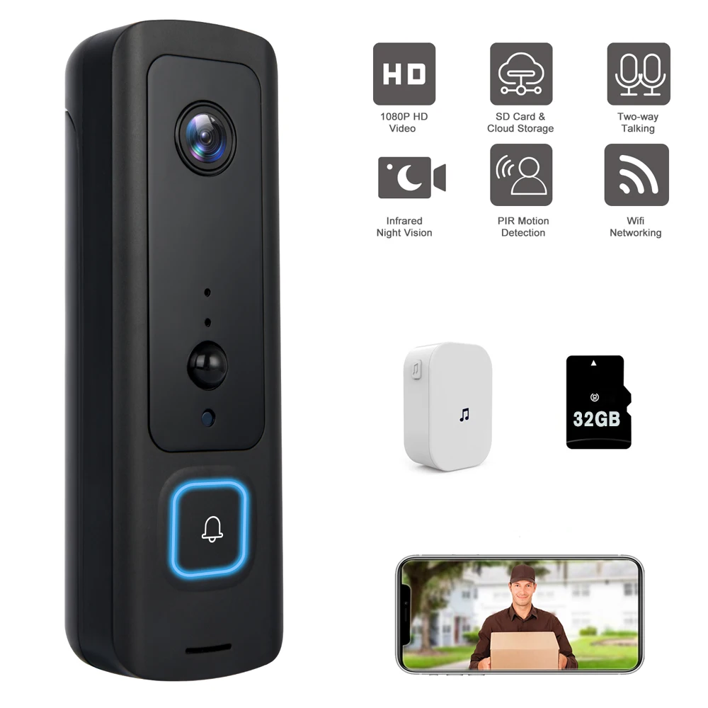 Smart Video Deurbel 1080P Waterdichte Wifi Ir Alarm Draadloze Video Intercom Deurbel Security Deurtelefoon Home Monitor Night Visi