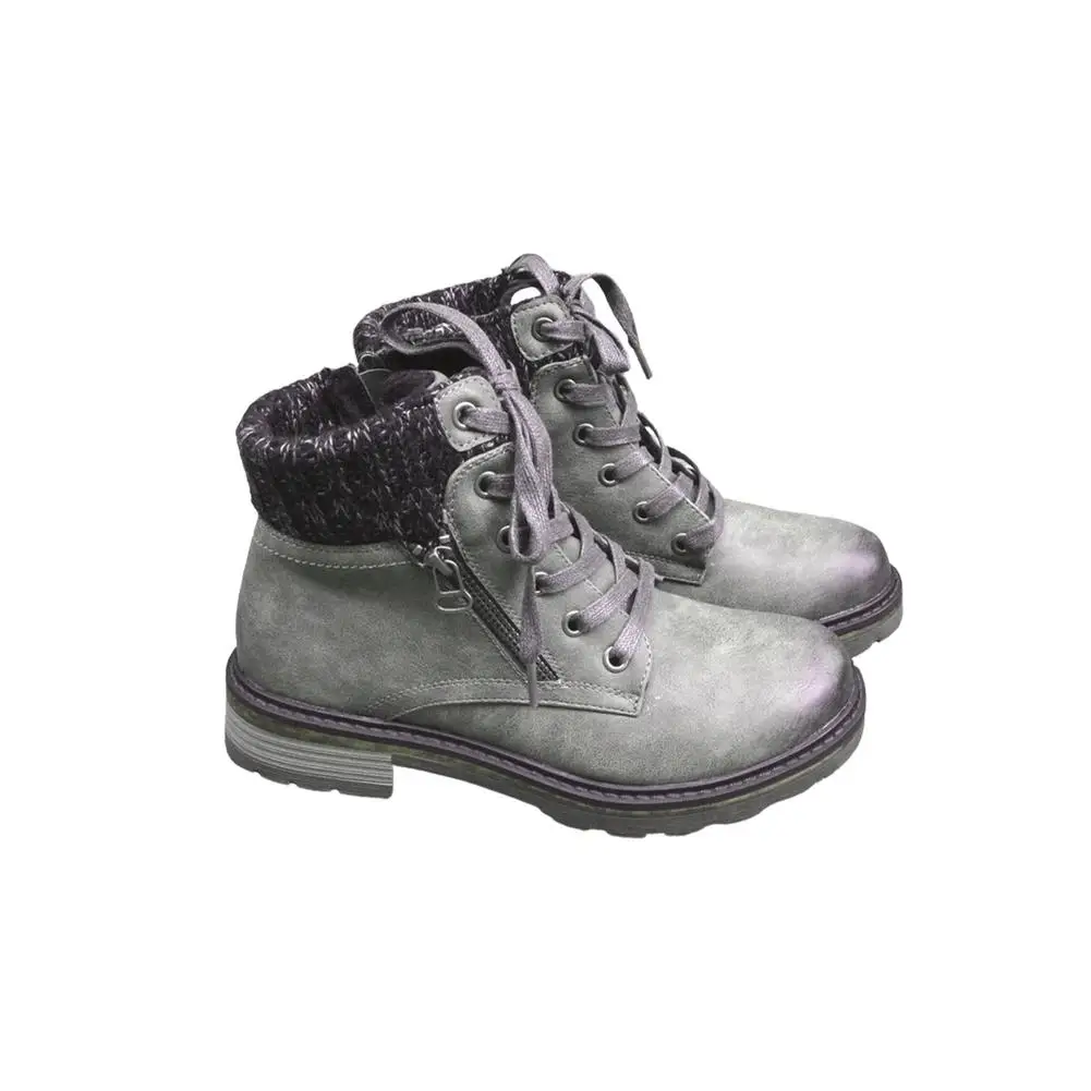 

Women's Combat Boots - Anti-Slip Lace Up Ankle Boots With Fur Inside And Zipper Black Gray Khaki For Autumn Winter