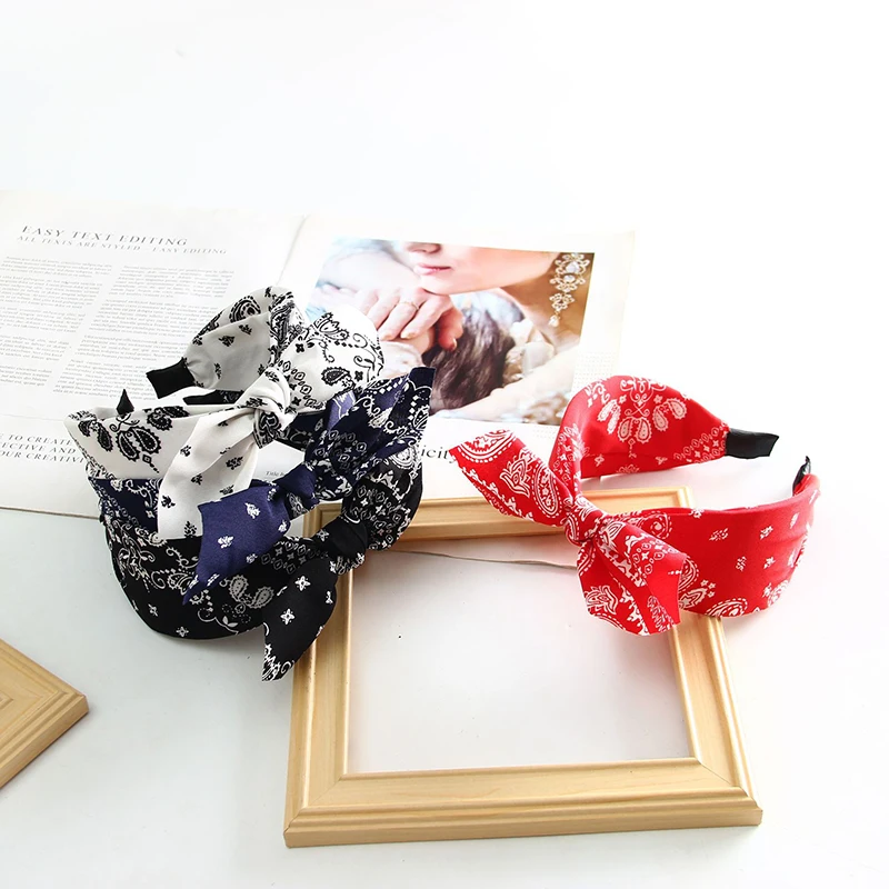 

Boho Cross Knot Hair Hoop Floral Print Headbands For Women rib Girls Bow Hoop Vintage Hair Accessories Wide Brimmed Hair Hoop