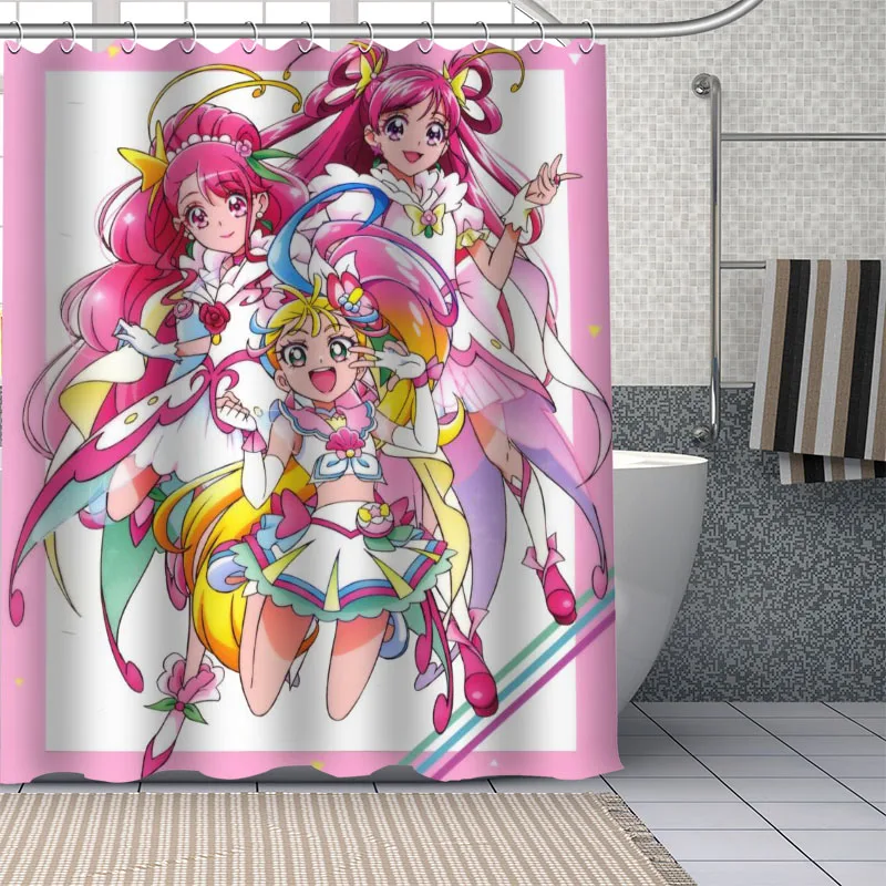 New Custom Anime Tropical-Rouge！Precure Curtains Polyester Bathroom Waterproof Shower Curtain With Plastic Hooks More Size