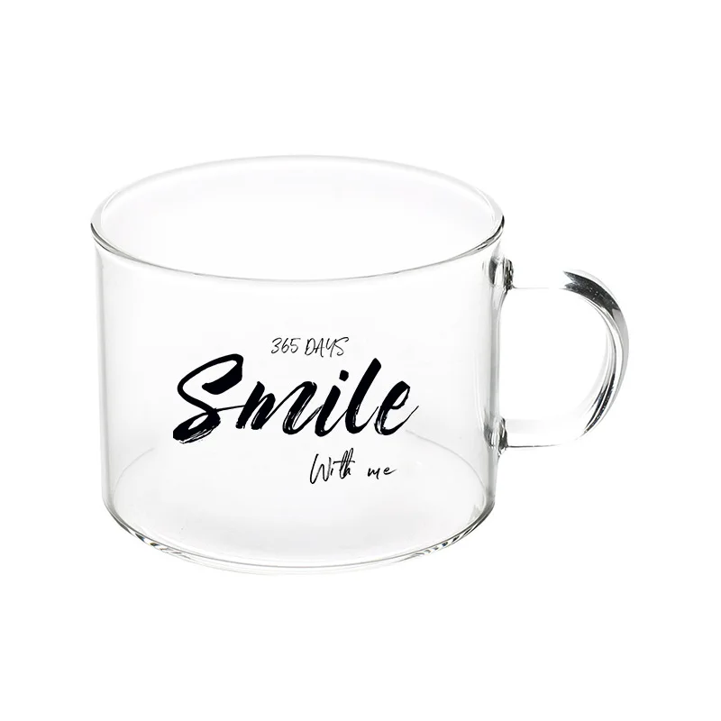 

Creative Letters Glass Cup Large Mug with Handle Office Tea Cup Dessert Cup Oatmeal Breakfast Cup Cute Water Bottle