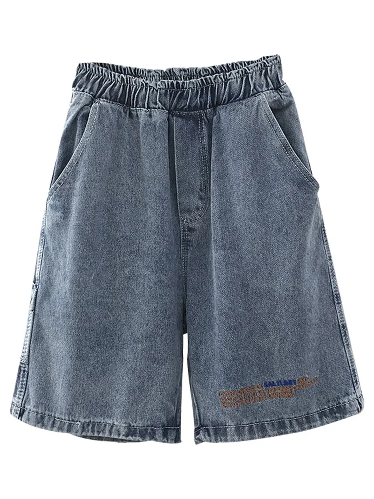 

Loose wide leg straight jeans shorts women's summer Capris high waist jeans holed thin Capris