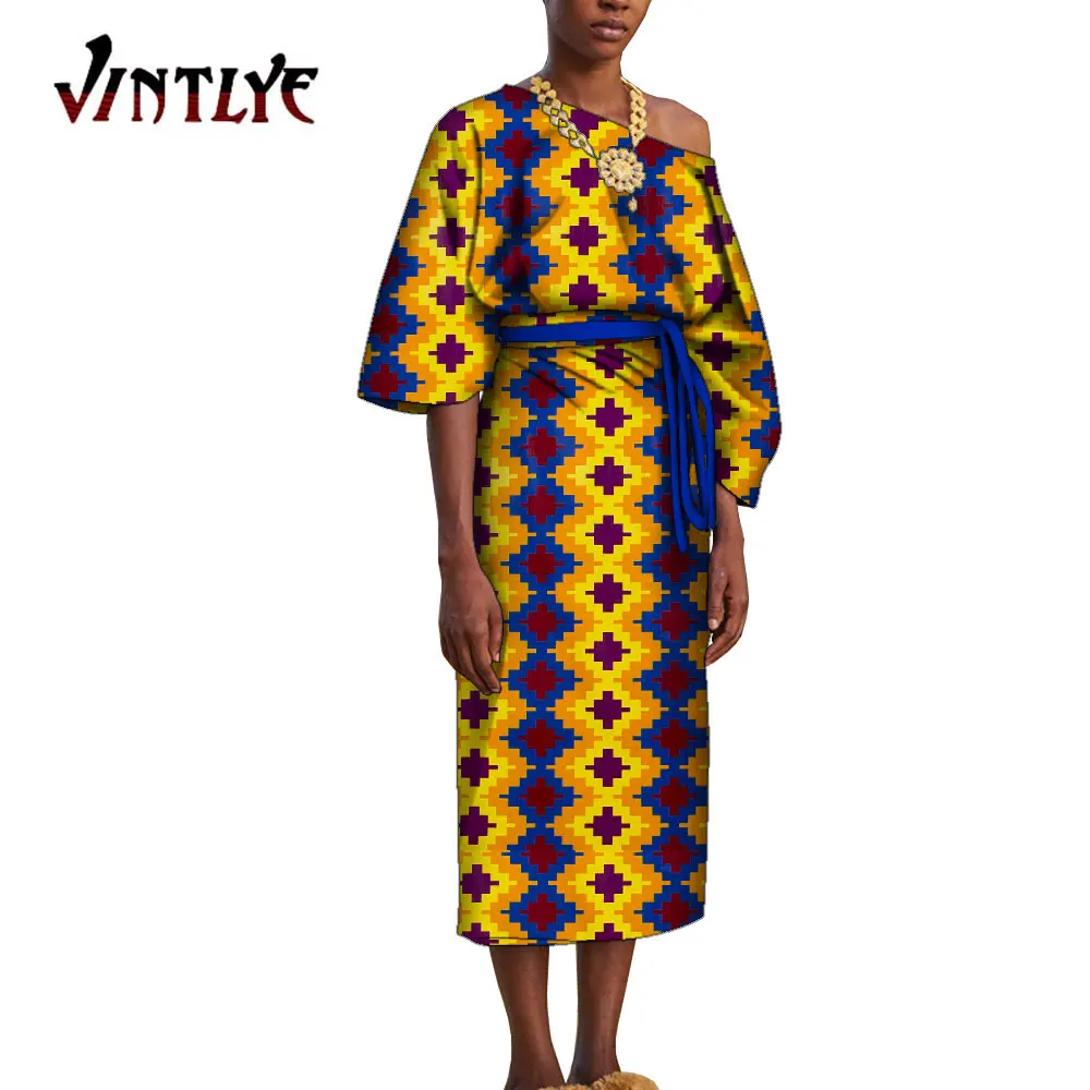 

Ankara Fashion African Dresses for Women Slash Neck Dashiki Party Dresses Printed Maxi Long Dress Elegant Africa Clothes Wy9409