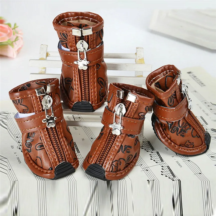 Зимняя нескользящая обувь для собак 4 шт. толстые теплые ботинки от снега и дождя