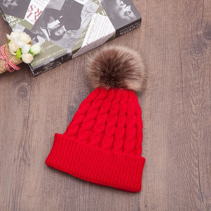 Вязаный искусственный помпон из меха енота для шапки женские зимние теплые