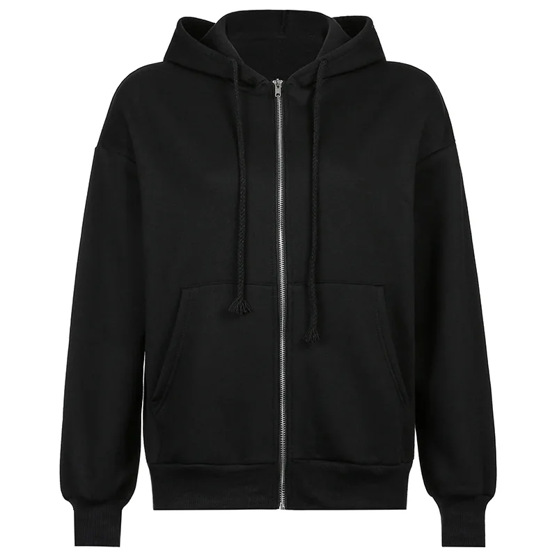 

Brown Zip Hooded Sweatshirt Women's Loose Fleece Hooded Cardigan Casual Jacket Top Oversized Pocket Hot Girl Hoodie Women Clothe