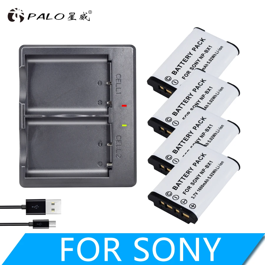 

4Pcs NPBX1 NP-BX1 NP BX1 Battery Packs + LED Dual USB Charger for Sony DSC RX1 RX1 As100V M3 m2 HX300 HX400 HX60 HX60 GWP88