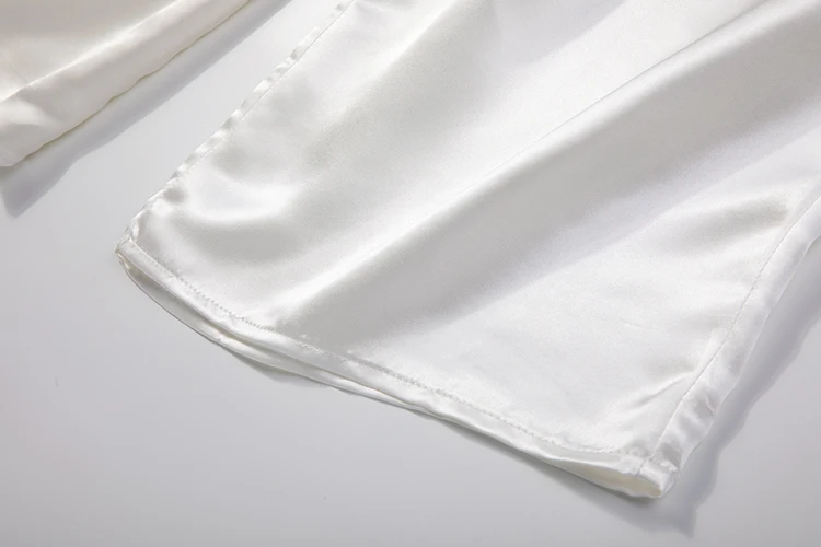 Women's 100% Pure Silk 23mm Thick Satin Silk White Elastic Waist Wide Leg Long Pants Trousers  JN555