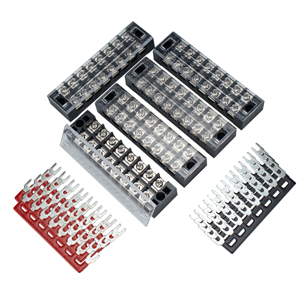 

5 Pcs 8 Position Double Row Screw Terminal Covered Barrier Strip 25A 600V