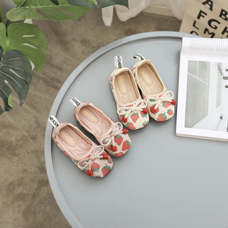 Girl Shoes Cute Strawberry Loafers Ballet Flats Toddler Shoe Single Soft Sole Princess Kids Rubber Moccasins |