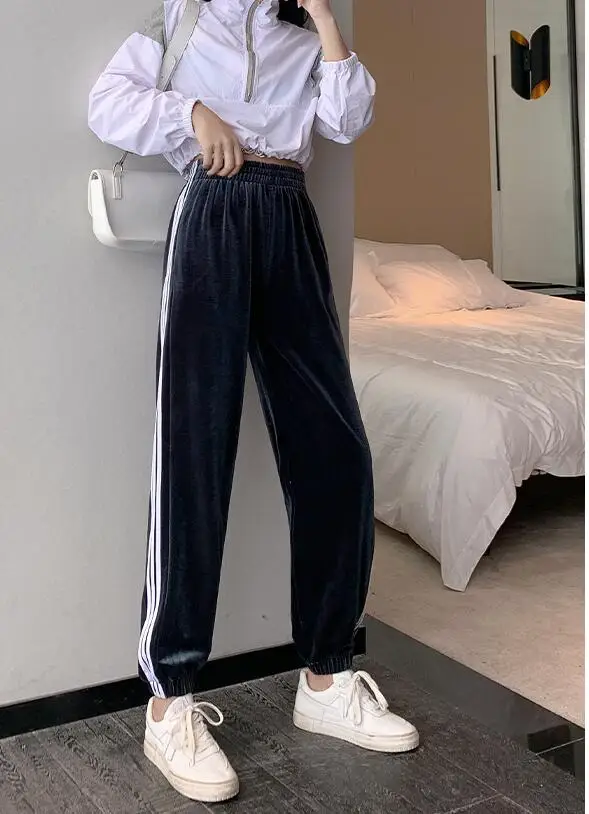 

New Arrival Black Sweatpants Women's Loose Trousers Autumn High-Waisted Thin Velvet Women Pants Harem Pants Casual Pants
