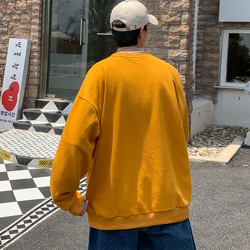 Простые толстовки без шляпы мужские однотонные яркие свободные для пары унисекс