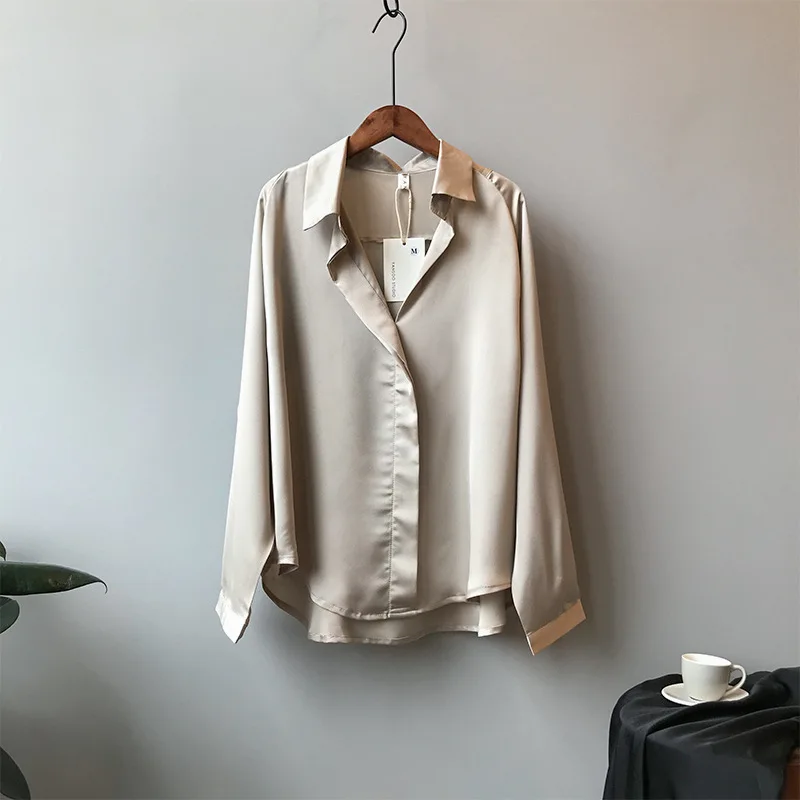 

Spring Autumn Women New Fashion Satin Blouses Solid Female Clothes Loose Shirt Long Sleeve Simple OL Feminine Blusa