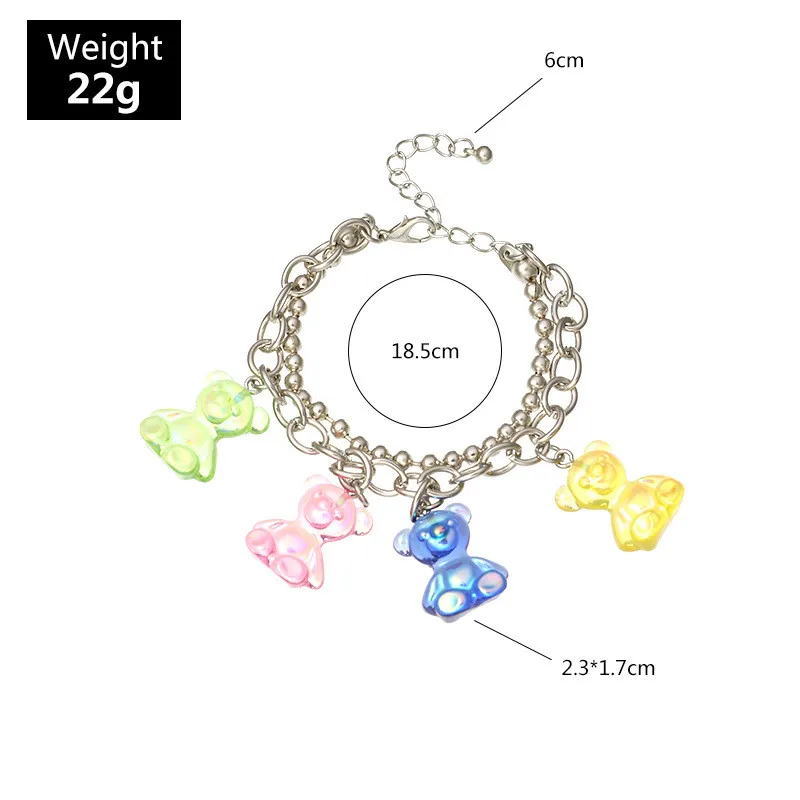 

Fashion Metal Bracelets Jewelry Sweet Colorful Resin Bear Pendant Charm Bracelet Bangles Jewellery Gifts For Womens Girls