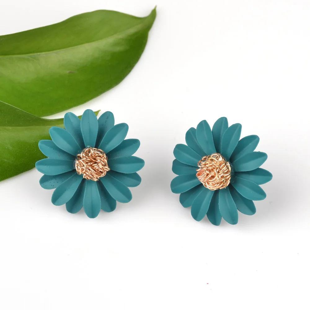 Корейские дизайнерские милые металлические серьги гвоздики с цветком для женщин