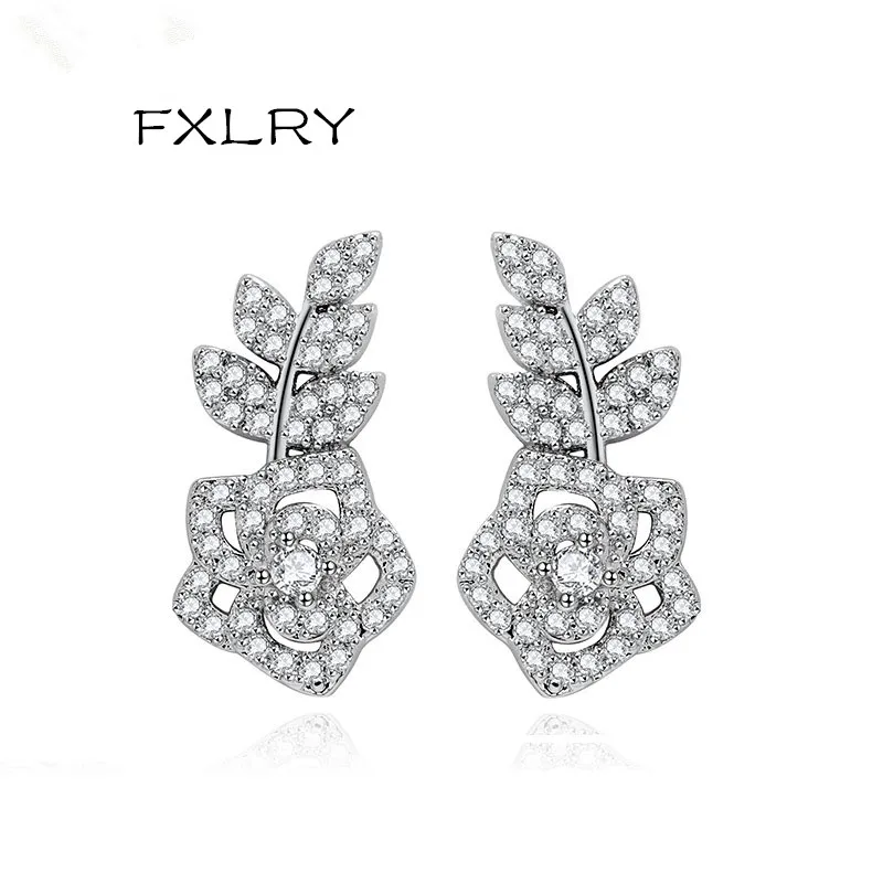 

FXLRY Новый дизайн Элегантный белый Цвет AAA кубический циркон цветы, серьги со шпилькой, для женщин, модные ювелирные изделия, аксессуары