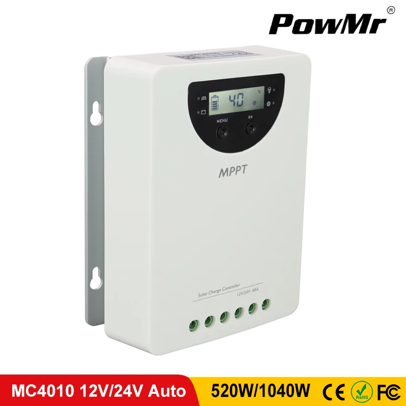 Слежением за максимальной точкой мощности 40A Солнечный Контроллер заряда 12V 24V