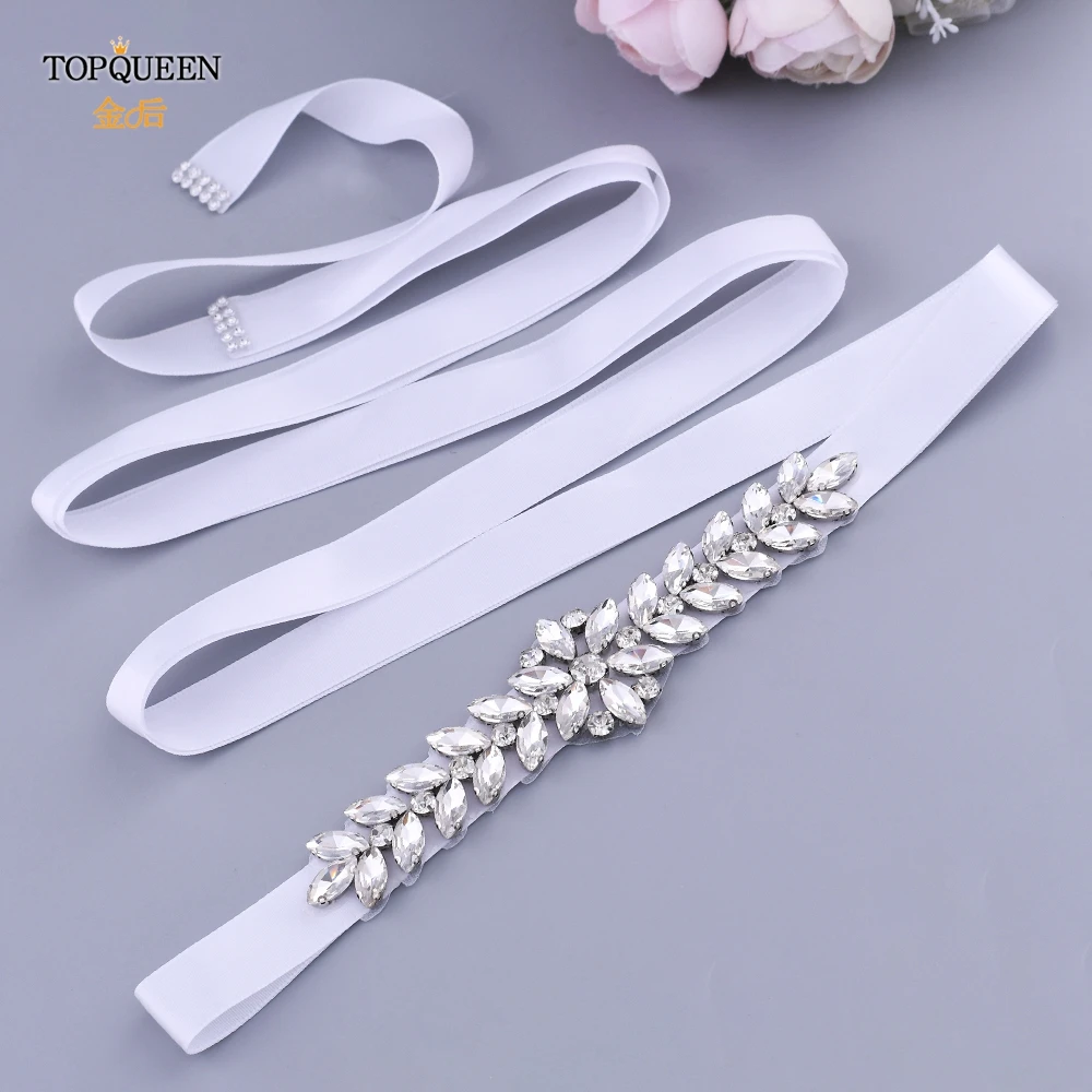 TOPQUEEN S69 серебряный пояс для невесты узкий Стразы официального платья свадебные